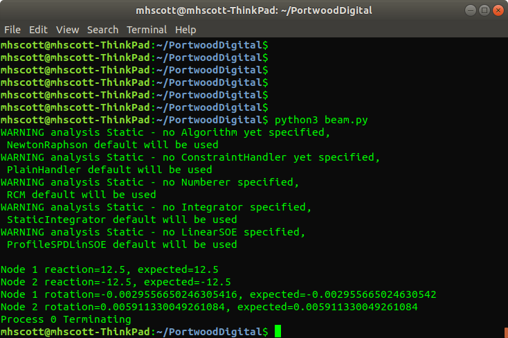 Output of simple beam analysis