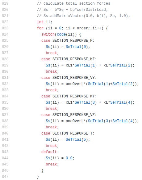 Switch statement for section response