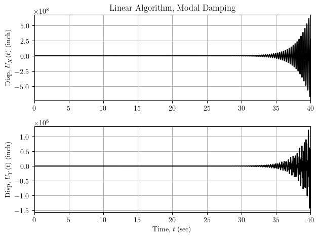 3D frame response with modal damping and linear algorithm