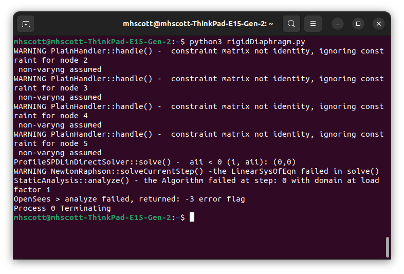 Constraint matrix not identity warning