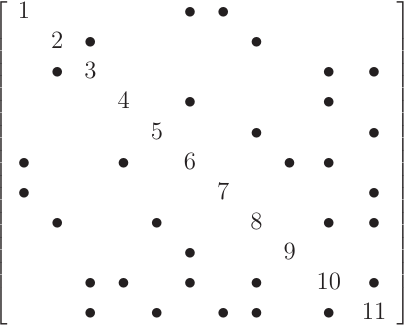 11x11 sparse matrix topology