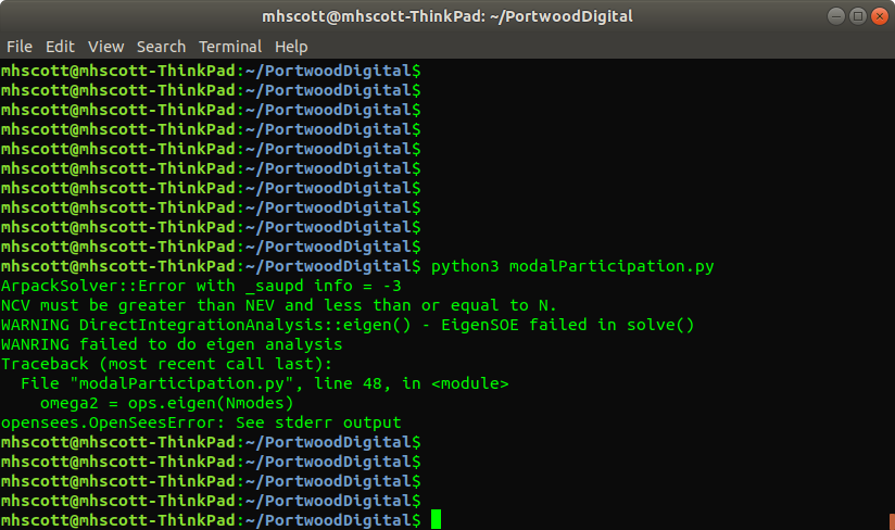 Modal participation factors computed with default eigenvalue solver