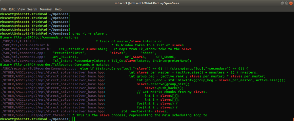 Remaining modeling terms in OpenSees source code