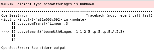 Error for beamWithHinges element command